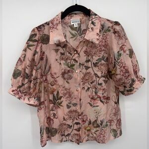 Bailey/44 Floral Button Front Blouse Romantic Pink Top Size M